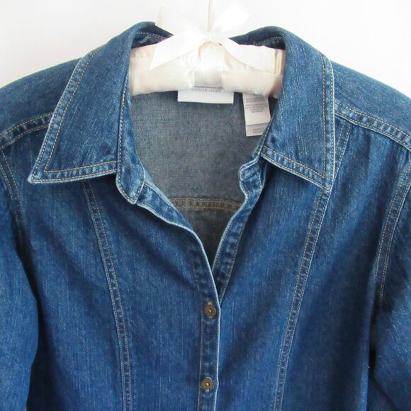 Liz Claiborne denim button front 3/4 sleeve knee length dress*Sz 10* - Picture 2 of 5
